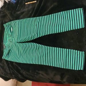 J. Crew Green Black Stripe Toothpick Straight Leg Pants 30 Preppy Emo Scene